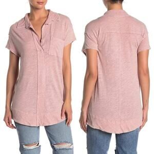 We the Free Free People The Posh Tee Pink Collar Linen Blend V Neck Top XS